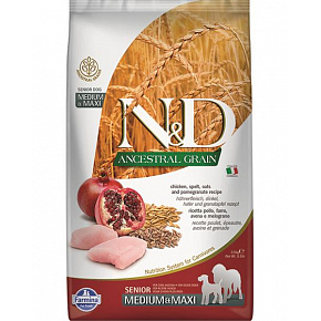 Farmina N&D kutya AG senior medium & maxi, csirke, tönköly, zab & gránátalma 2,5 kg