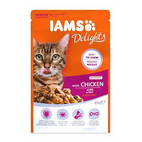 Iams Cat Senior Delights tasak Csirke szaftban 85g
