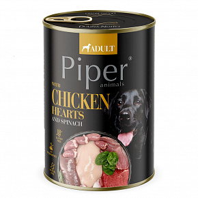 NEW PIPER csirkeszívekkel és spenóttal, kutyakonzerv 400 g