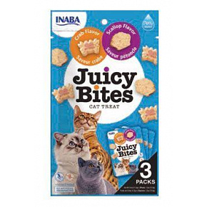 Inaba Juicy Bites macska csemege Fésűkagyló & Rák 3 x 11,30 g